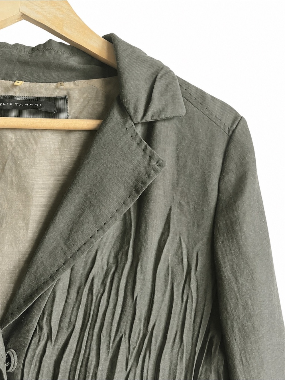 Elie Tahari Olive Brown Pleated Snap Front Shirt Dress Medium - Picture 5 of 11